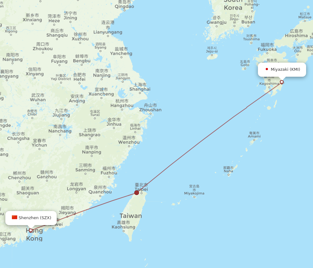 KMI to SZX flights and routes map