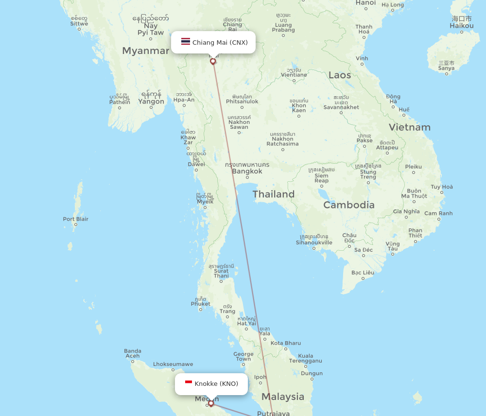 All flight routes from Kuala Namu to Chiang Mai, KNO to CNX - Flight Routes