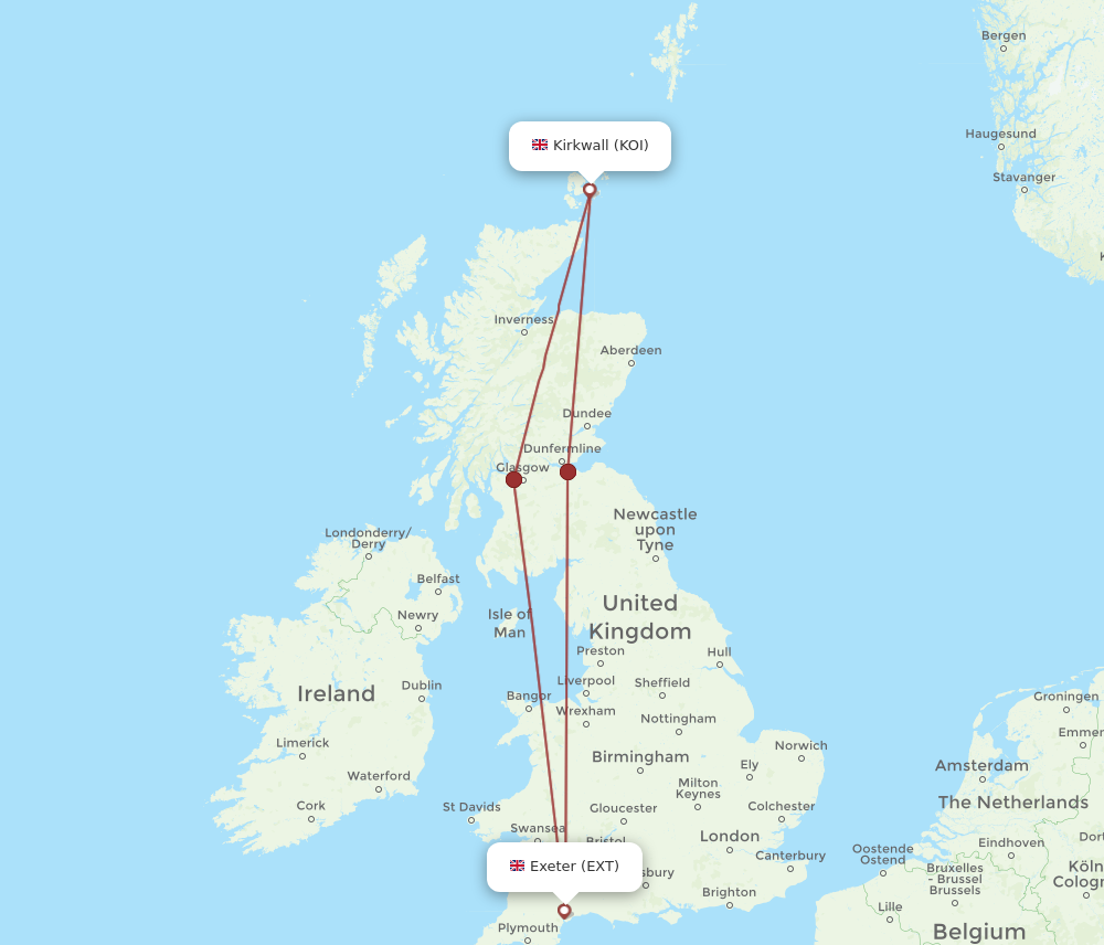 Flights from Kirkwall to Exeter, KOI to EXT - Flight Routes