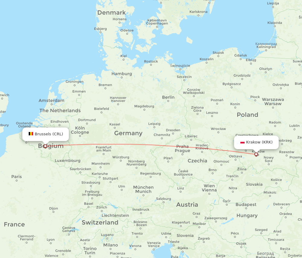 Flights from Krakow to Brussels KRK to CRL Flight Routes