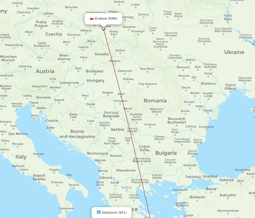 Flights from Kefallinia to Krakow, EFL to KRK - Flight Routes