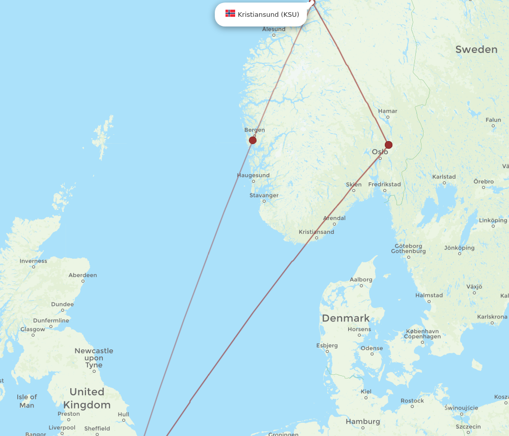 Flights from Kristiansund to London KSU to LHR Flight Routes