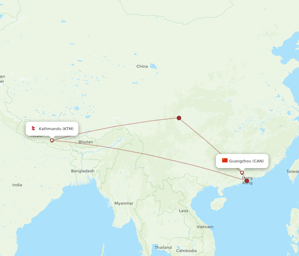 All Flight Routes From Kathmandu To Guangzhou, KTM To CAN - Flight Routes