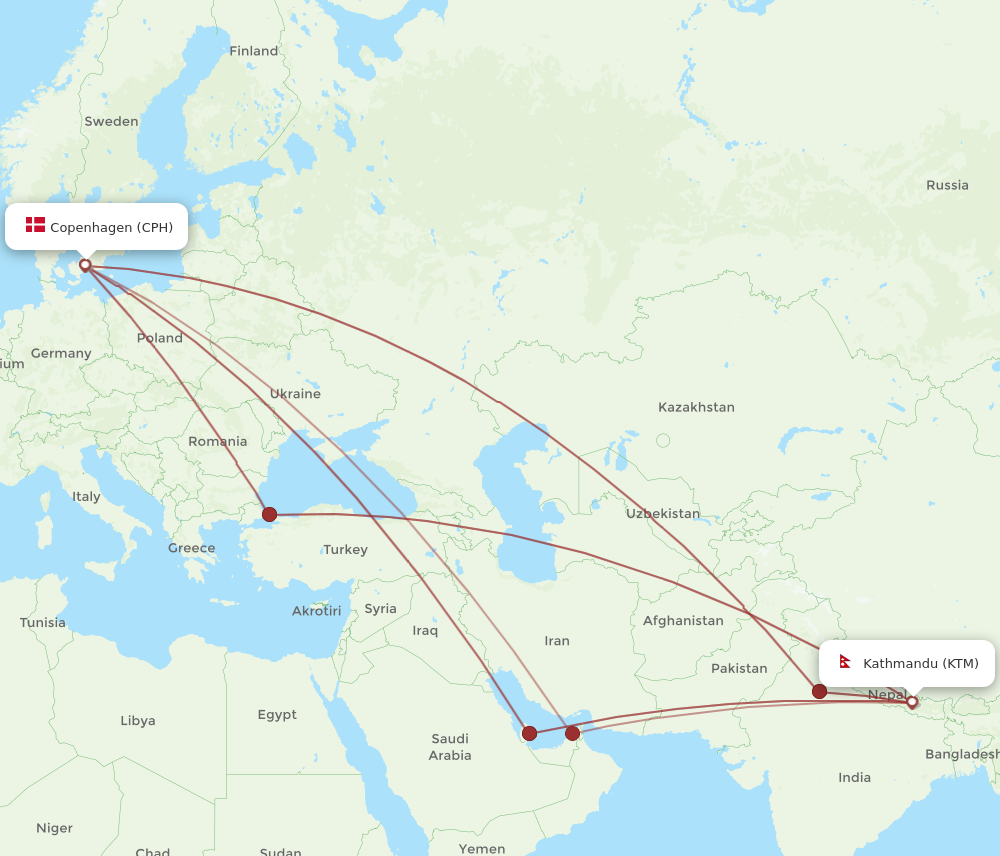 Flights from Kathmandu to Copenhagen KTM to CPH Flight Routes