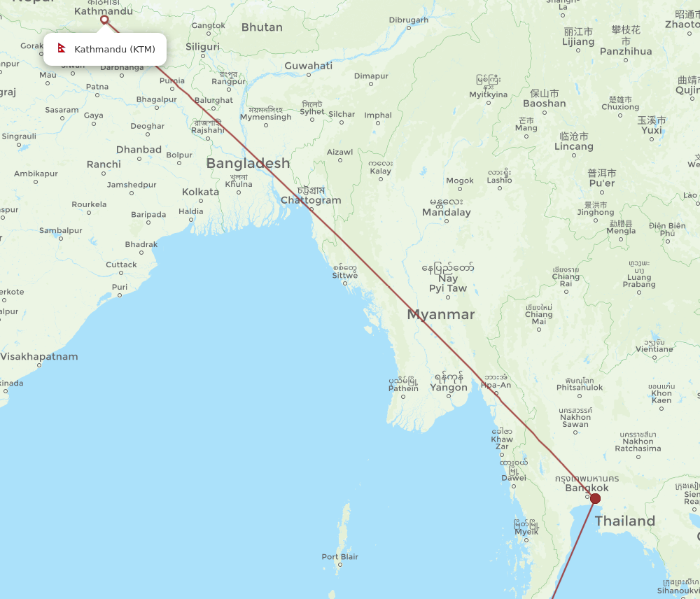 All flight routes from Kathmandu to Phuket, KTM to HKT Flight Routes