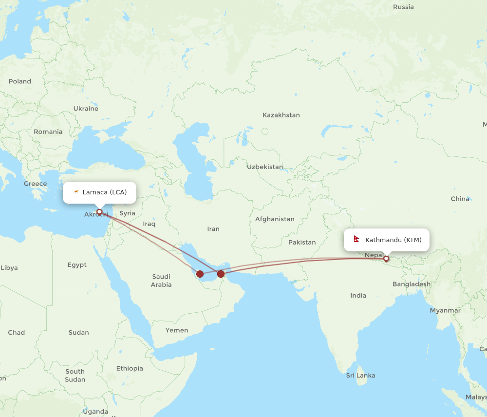 Flights from Kathmandu to Larnaca KTM to LCA Flight Routes