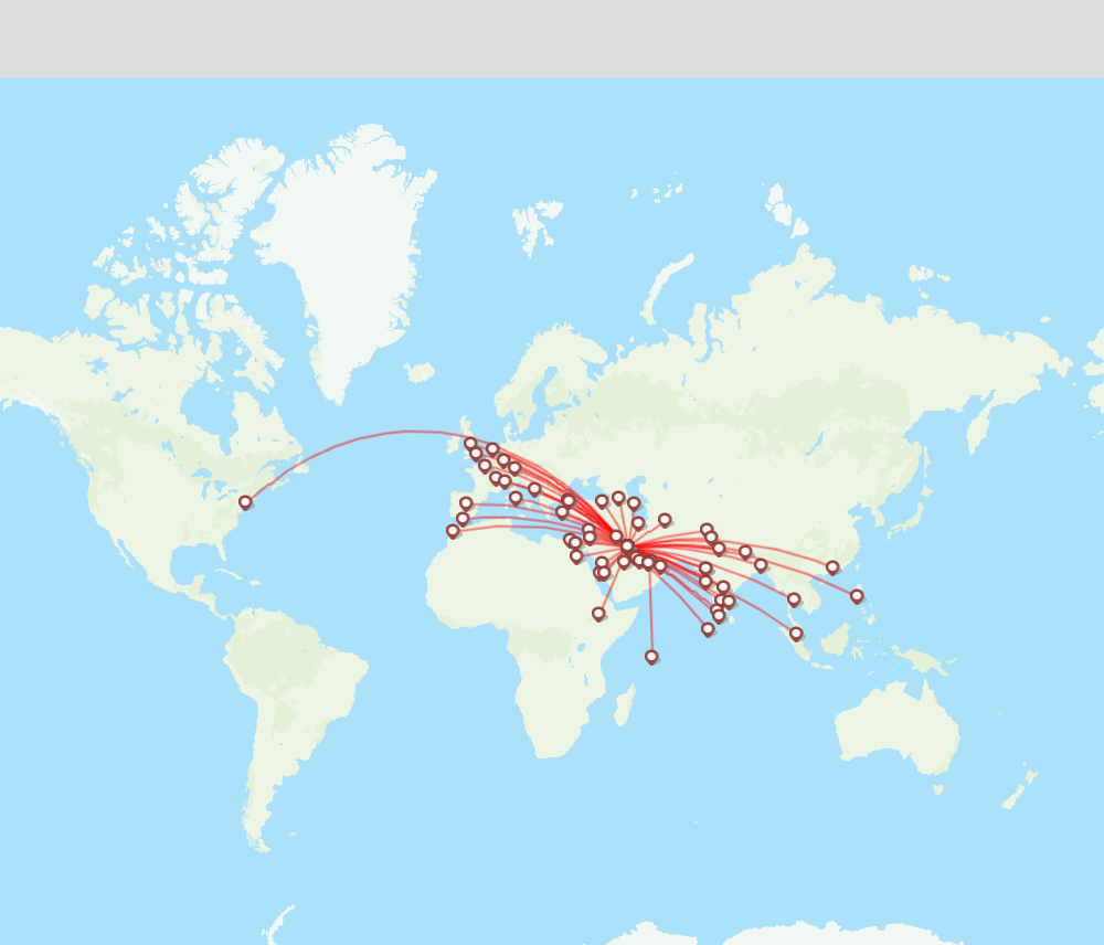 Kuwait Airways airline routes (KU) 2024, map - Flight Routes