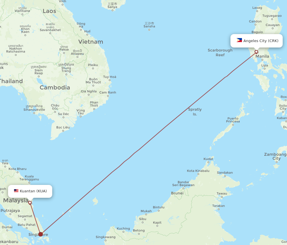 All Flight Routes From Kuantan To Angeles, Kua To Crk - Flight Routes