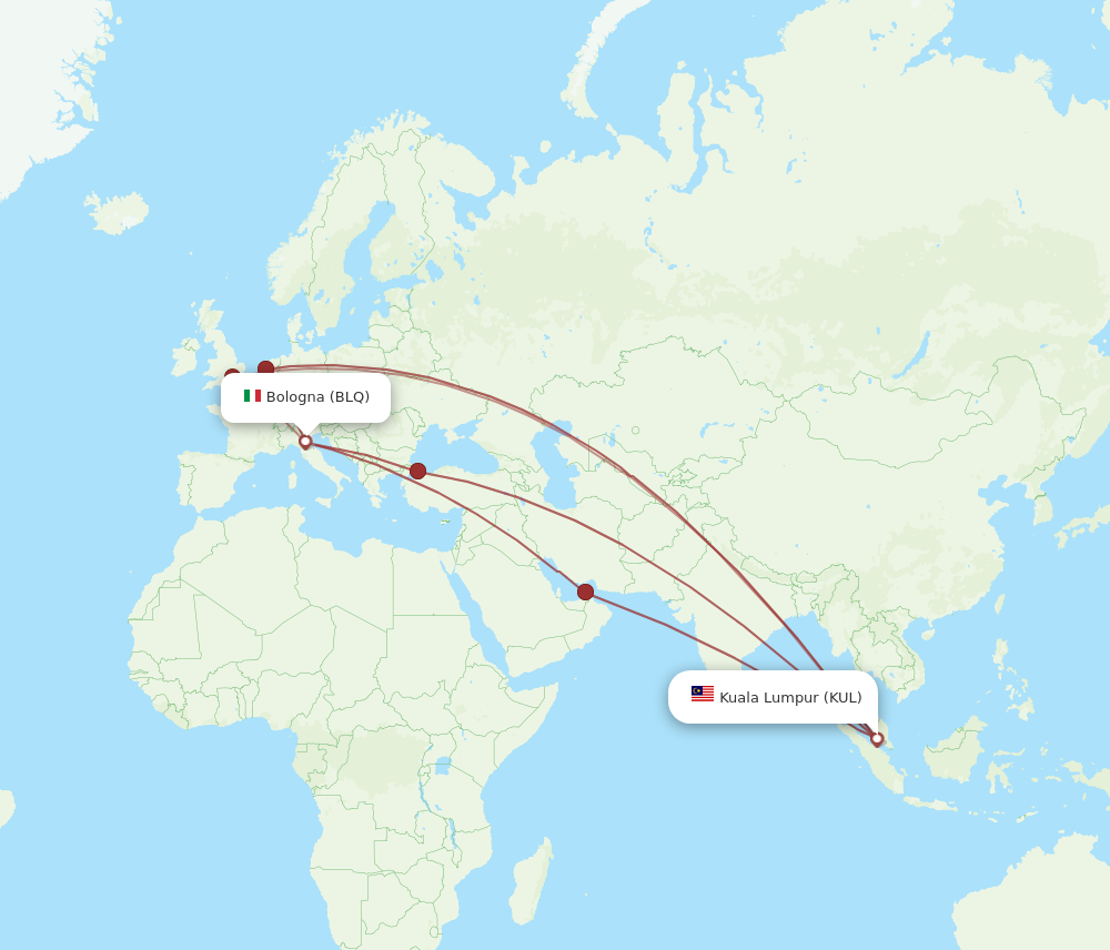 KUL to BLQ flights and routes map