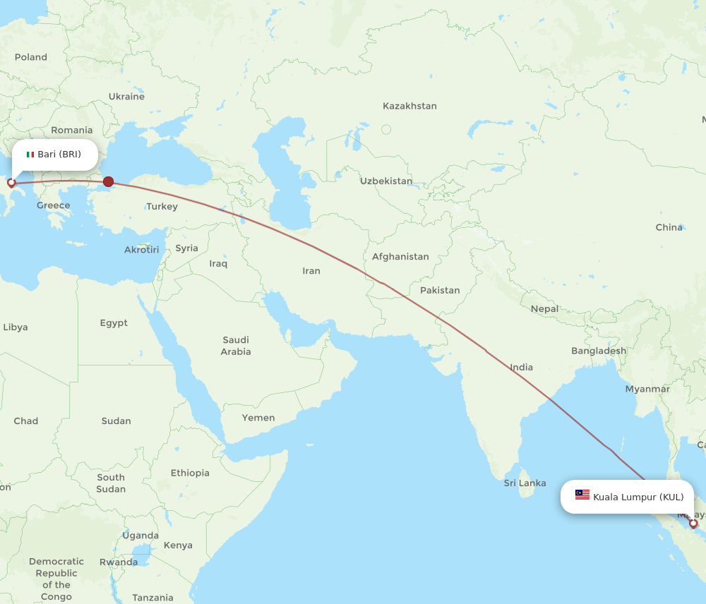 KUL to BRI flights and routes map