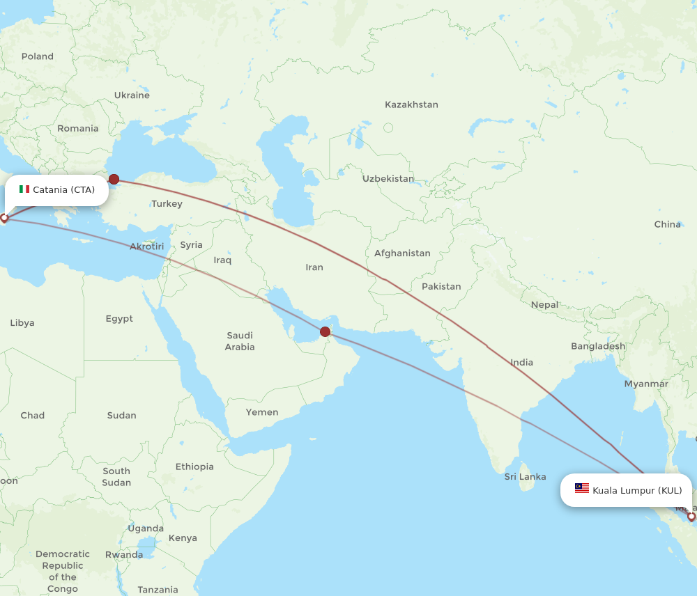 KUL to CTA flights and routes map