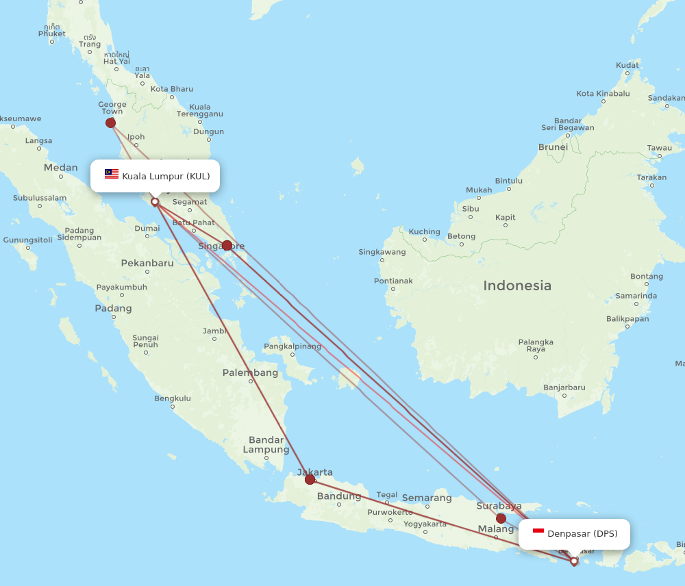 Flights from Kuala Lumpur to Denpasar KUL to DPS Flight Routes