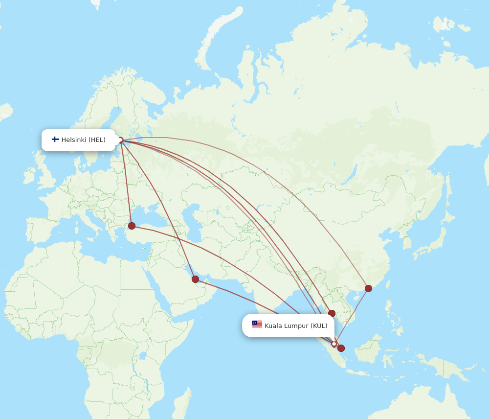 Flights from Kuala Lumpur to Helsinki KUL to HEL Flight Routes