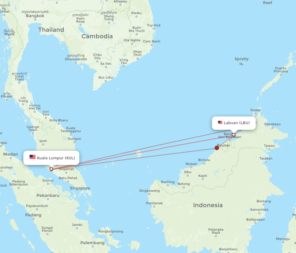 All Flight Routes From Kuala Lumpur To Labuan, KUL To LBU - Flight Routes