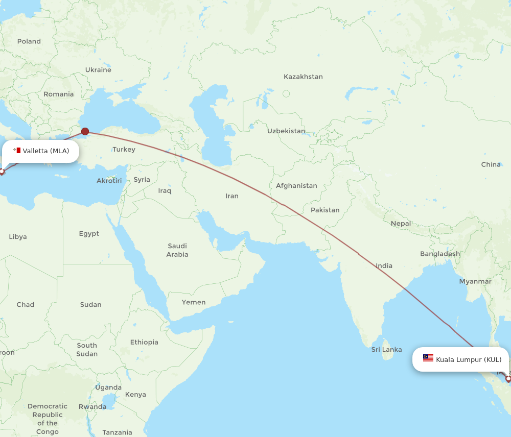 Flights from Kuala Lumpur to Malta KUL to MLA Flight Routes