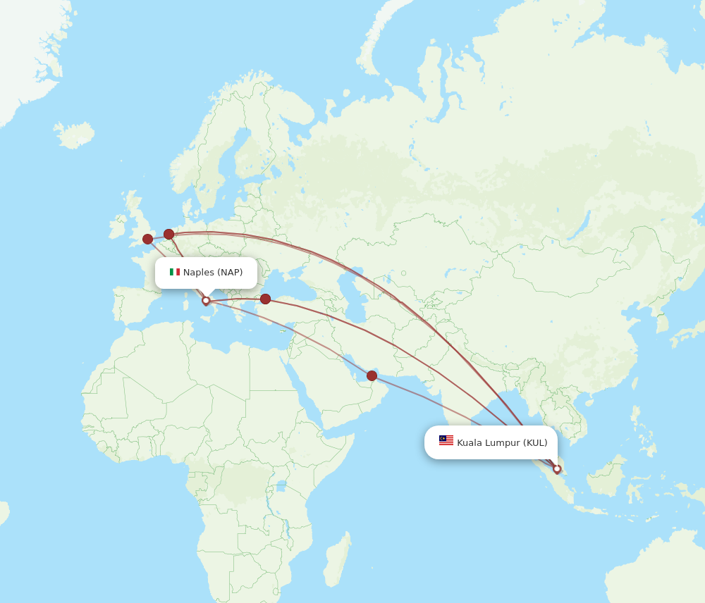 KUL to NAP flights and routes map