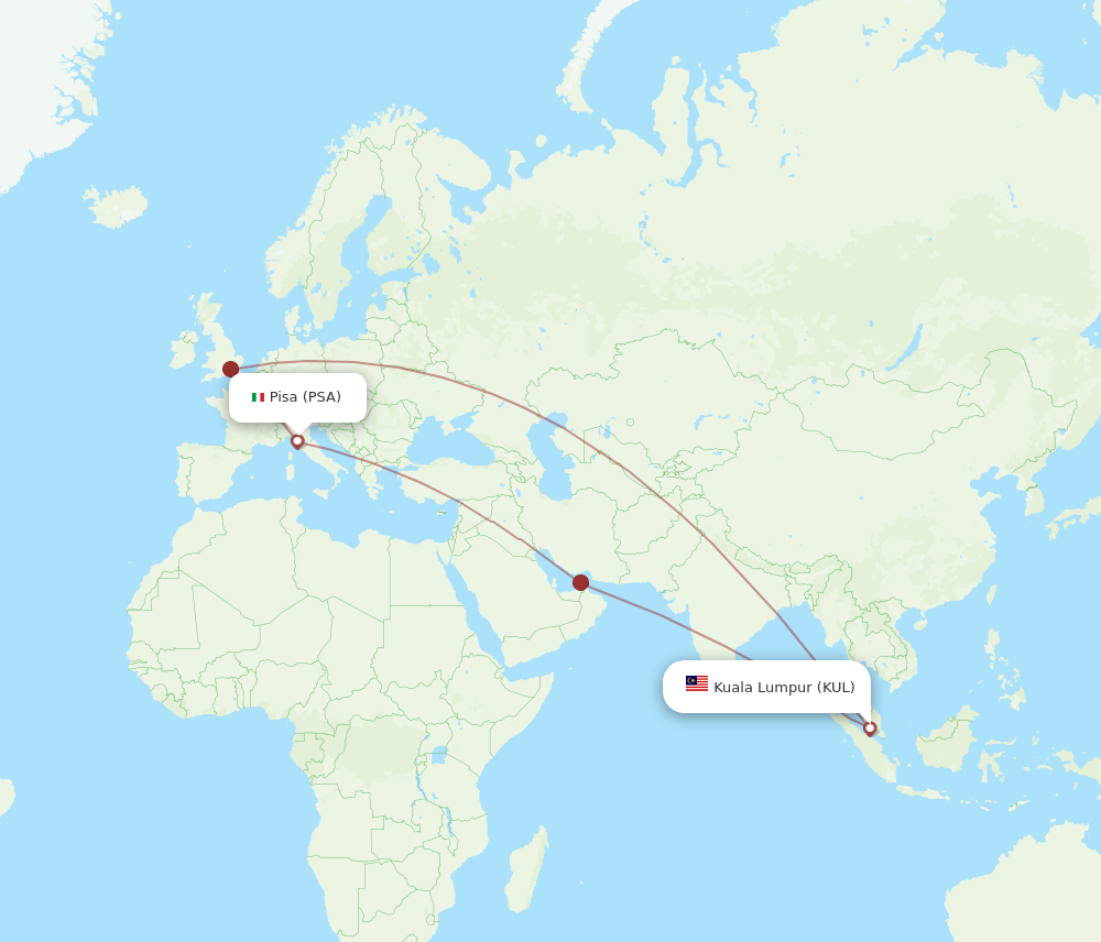 KUL to PSA flights and routes map