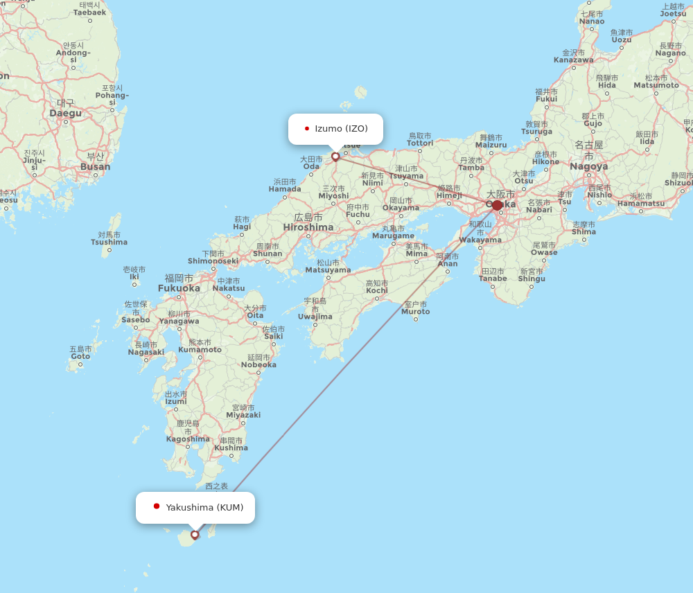 Flights from Yakushima to Izumo, KUM to IZO - Flight Routes