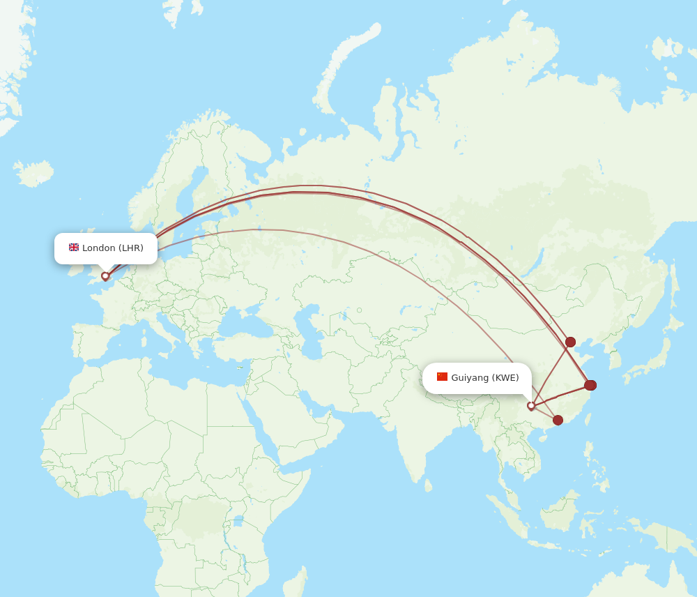 KWE to LHR flights and routes map