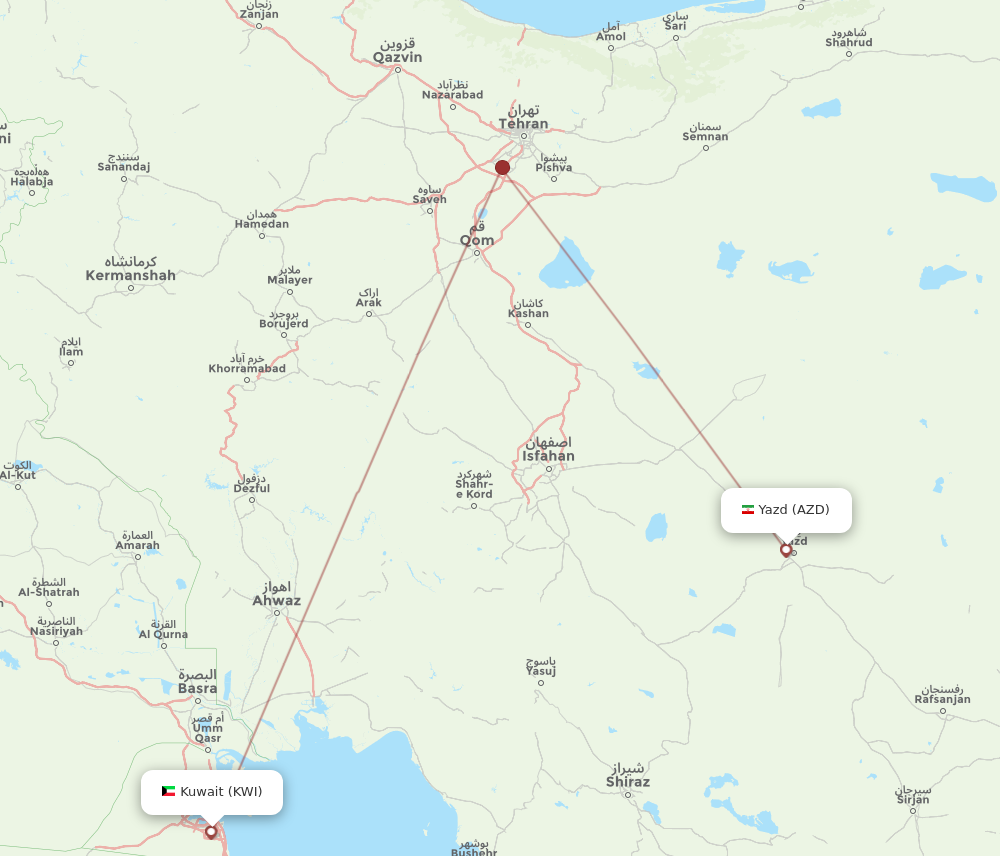 Flights from Kuwait to Yazd KWI to AZD Flight Routes