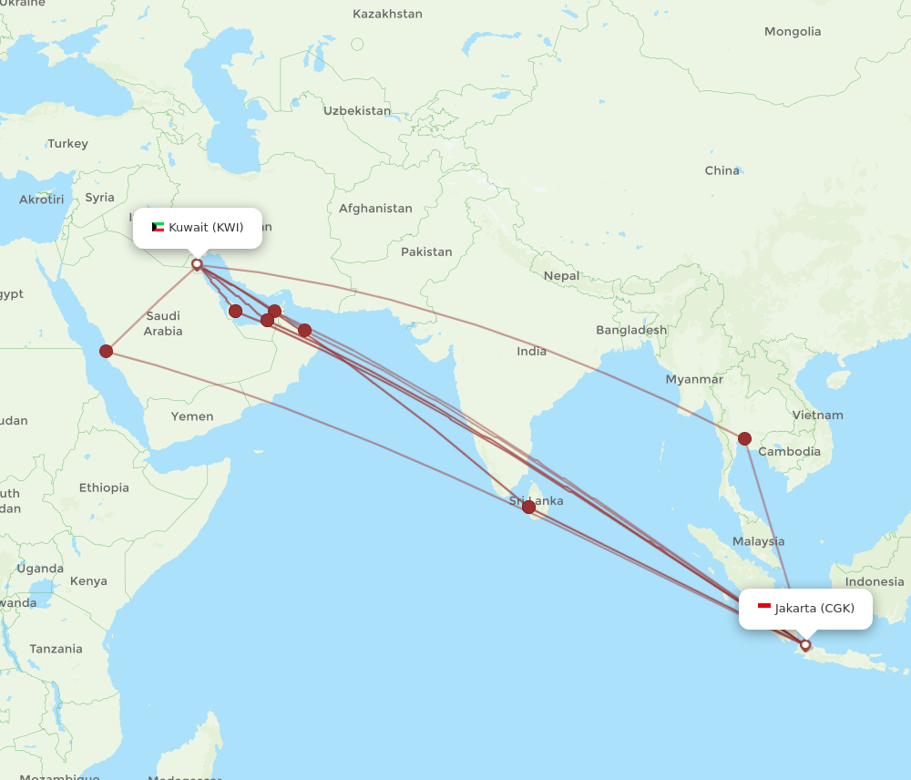 Flights from Kuwait to Jakarta KWI to CGK Flight Routes