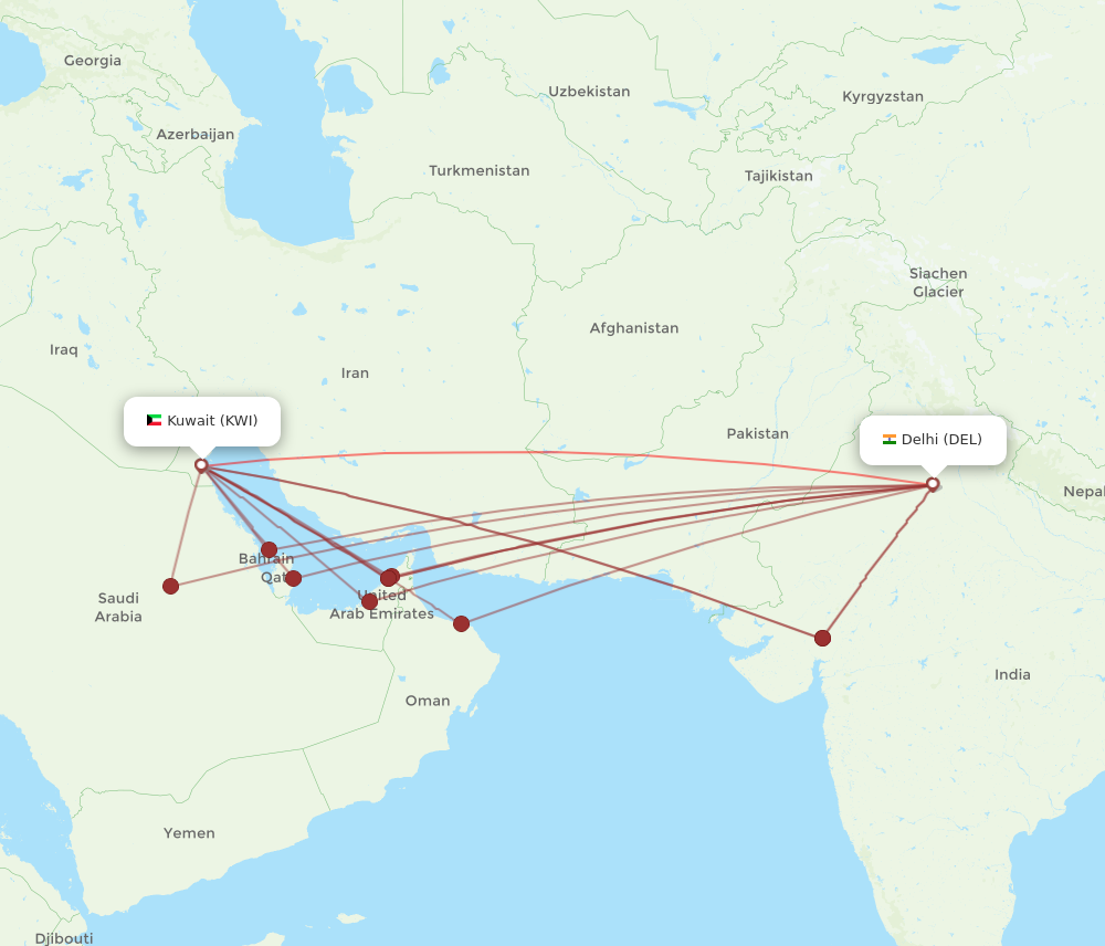 Flights from Kuwait to Delhi KWI to DEL Flight Routes