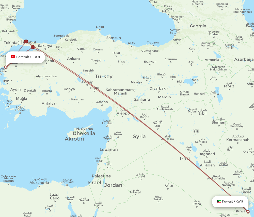 Flights from Kuwait to Edremit KWI to EDO Flight Routes