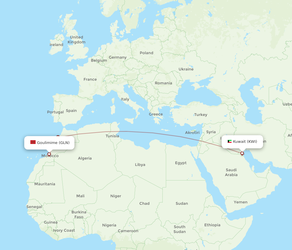 Flights from Kuwait to Goulimime KWI to GLN Flight Routes