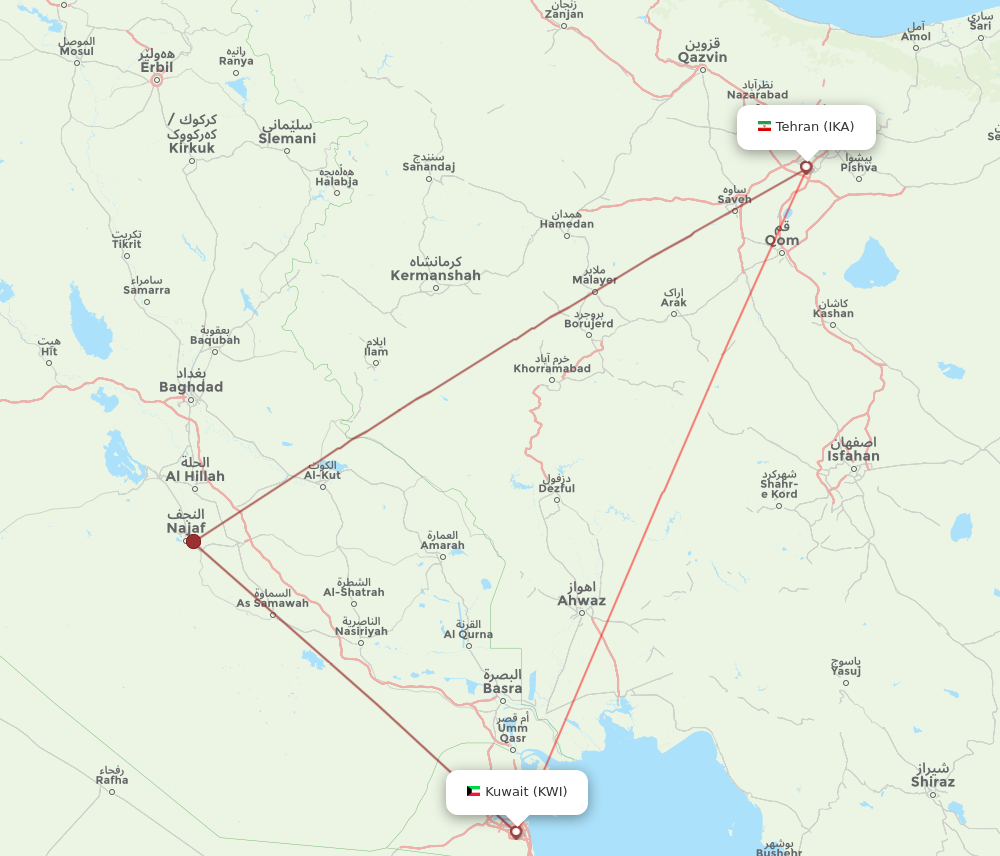 Flights from Kuwait to Tehran KWI to IKA Flight Routes