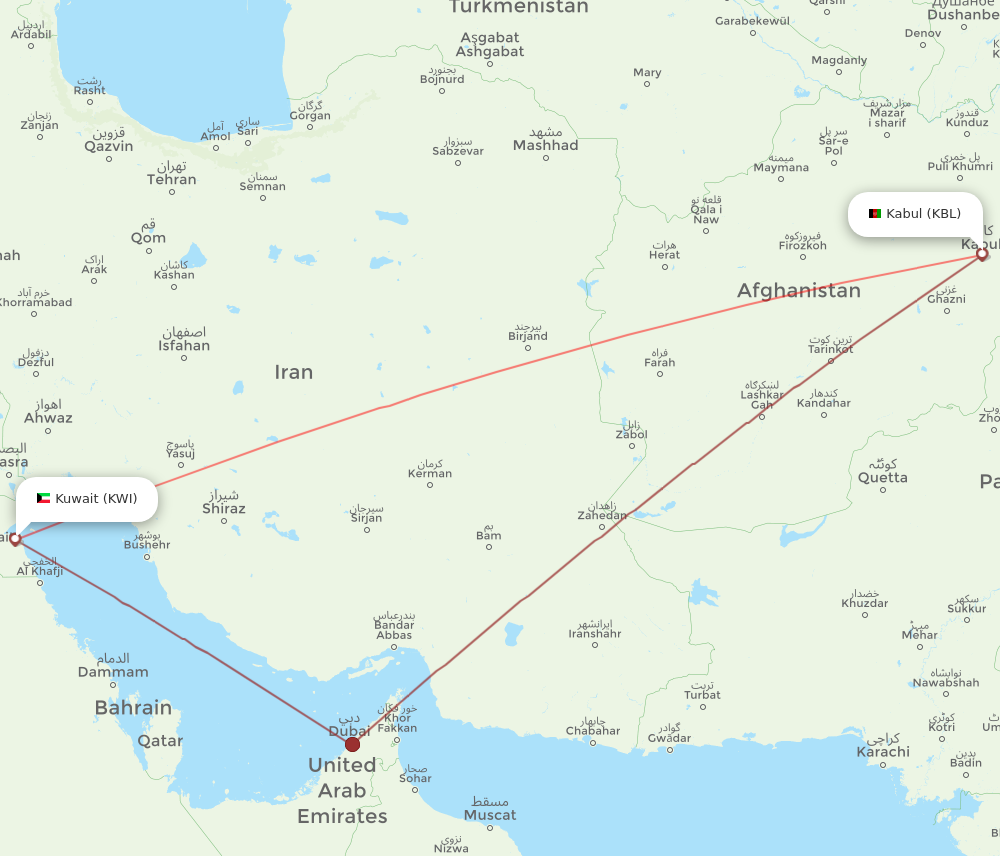 Flights from Kuwait to Kabul KWI to KBL Flight Routes