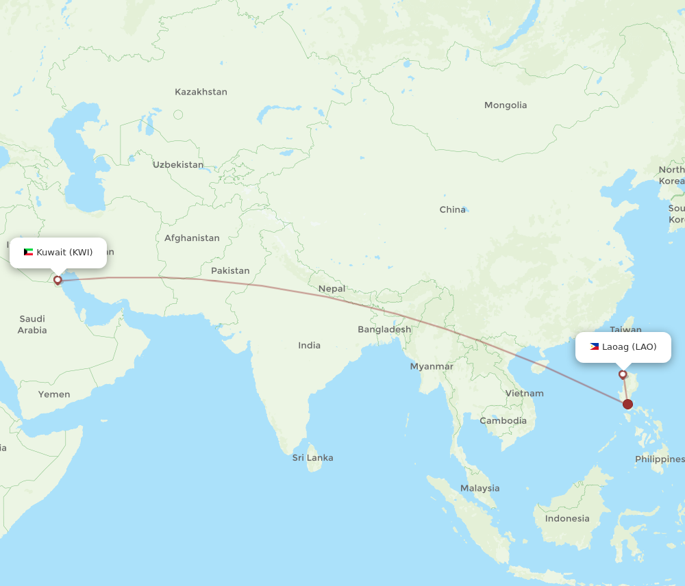 Flights from Kuwait to Laoag KWI to LAO Flight Routes