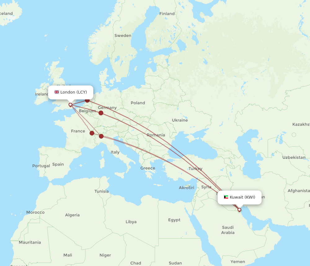 Flights from Kuwait to London KWI to LCY Flight Routes