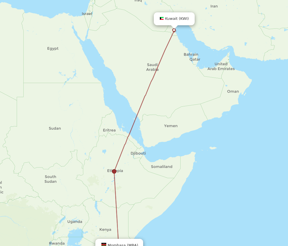 Flights from Kuwait to Mombasa KWI to MBA Flight Routes