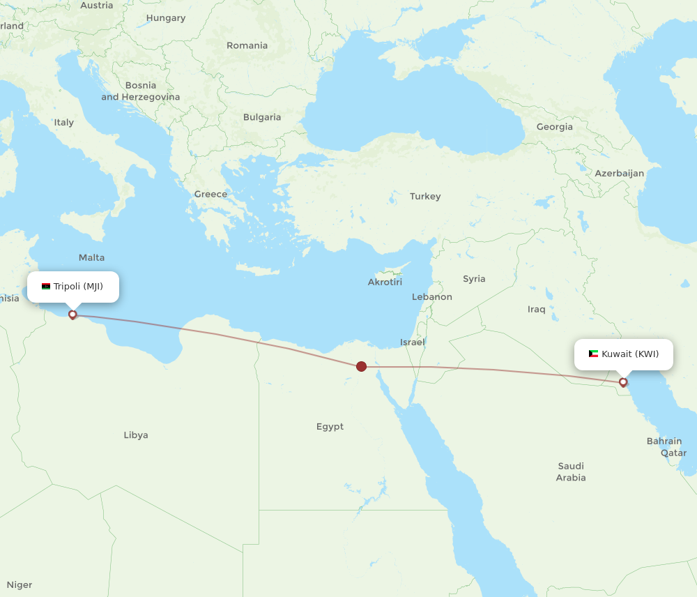 Flights from Kuwait to Mitiga Tripoli KWI to MJI Flight Routes