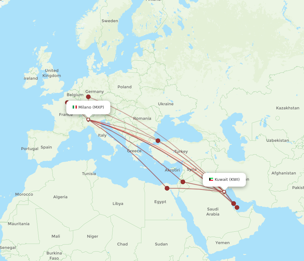 Flights from Kuwait to Milan KWI to MXP Flight Routes