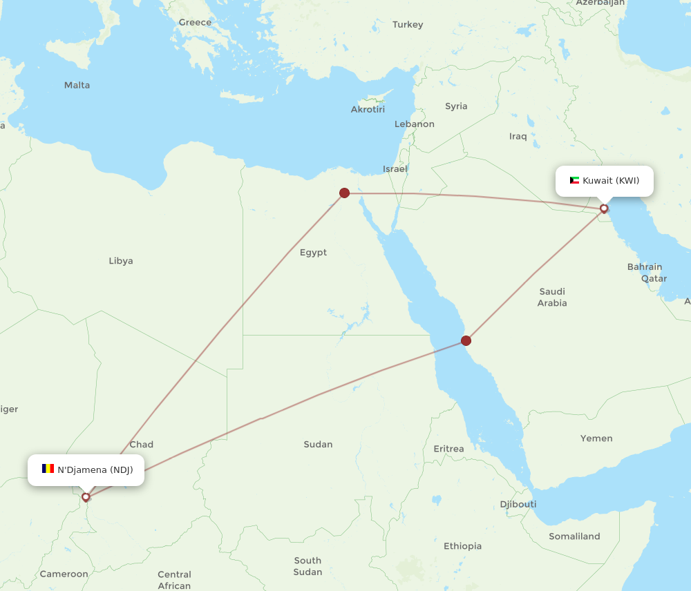 Flights from Kuwait to Ndjamena KWI to NDJ Flight Routes