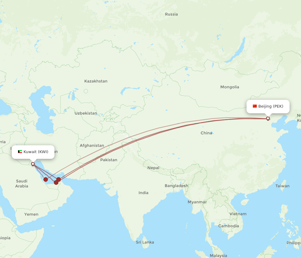 Flights from Kuwait to Beijing KWI to PEK Flight Routes