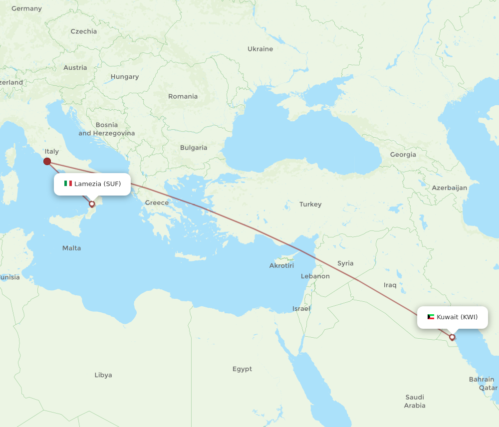 Flights from Kuwait to Lamezia Terme KWI to SUF Flight Routes