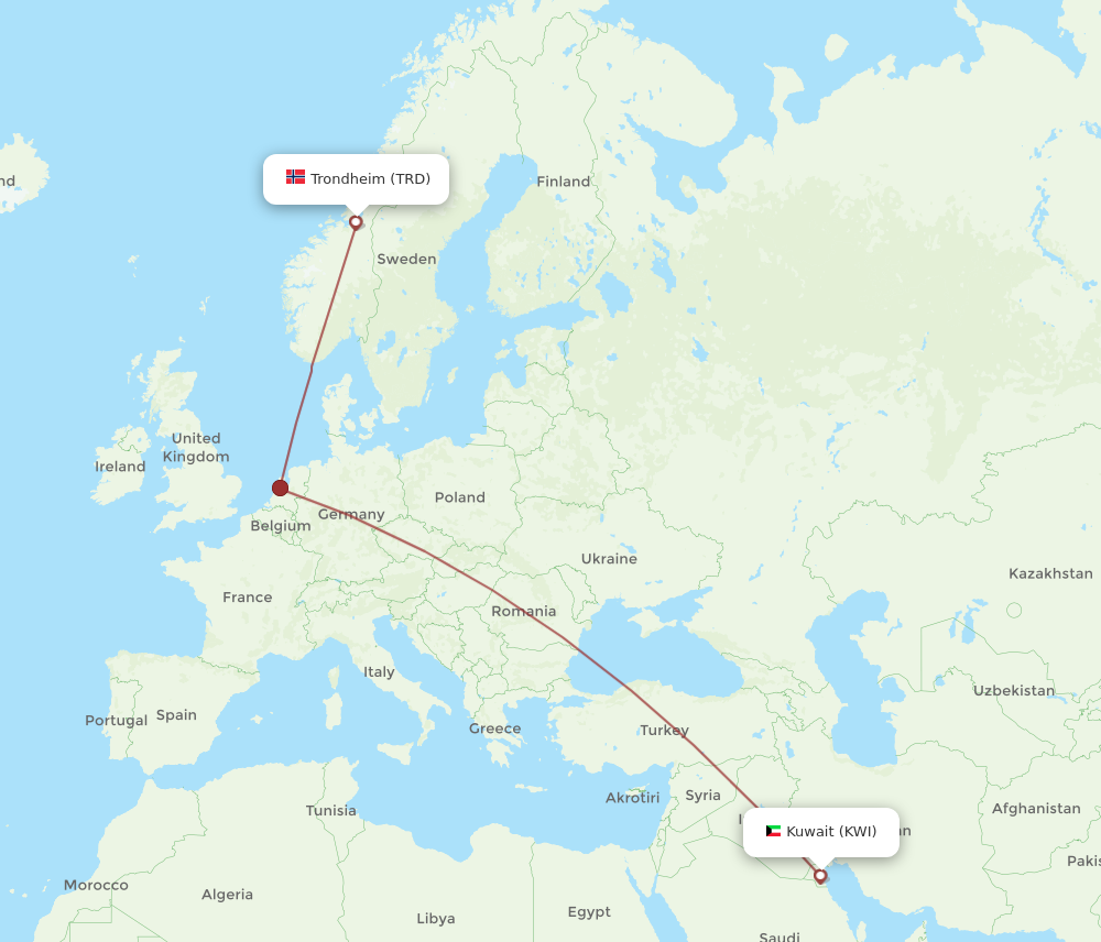 Flights from Kuwait to Trondheim KWI to TRD Flight Routes