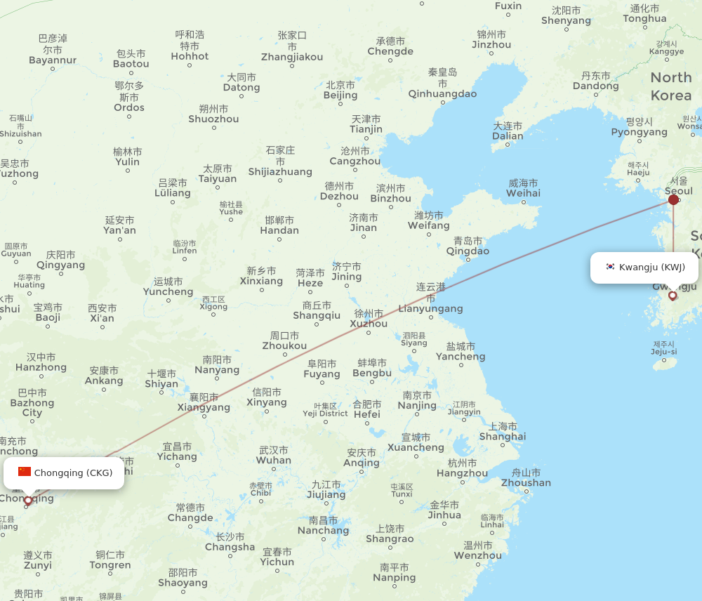 KWJ to CKG flights and routes map