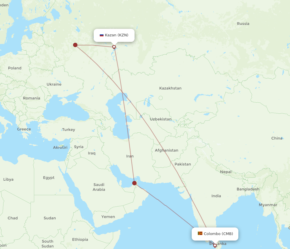 Flights from Kazan to Colombo KZN to CMB Flight Routes