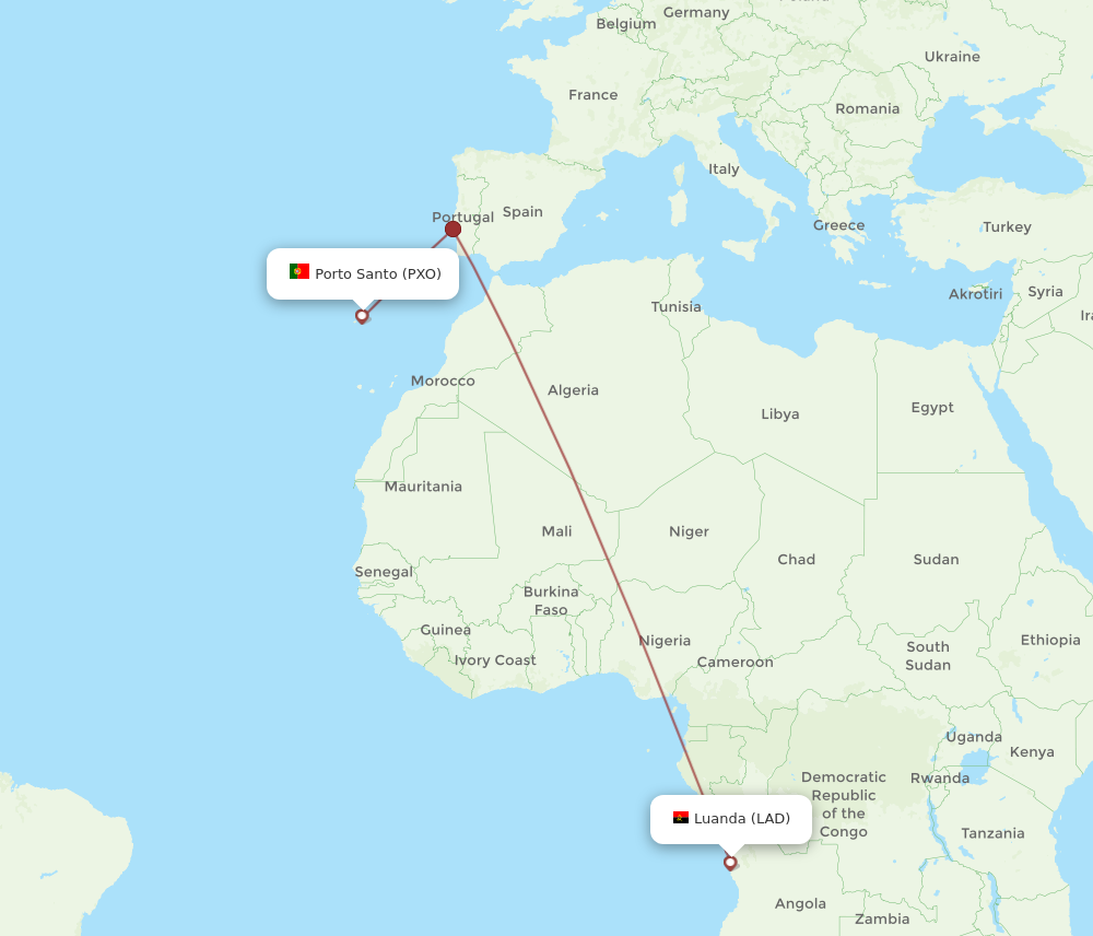 Flights from Luanda to Porto Santo Madeira LAD to PXO Flight