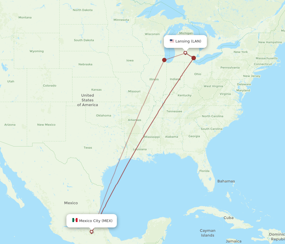 Flights from Lansing to Mexico City LAN to MEX Flight Routes