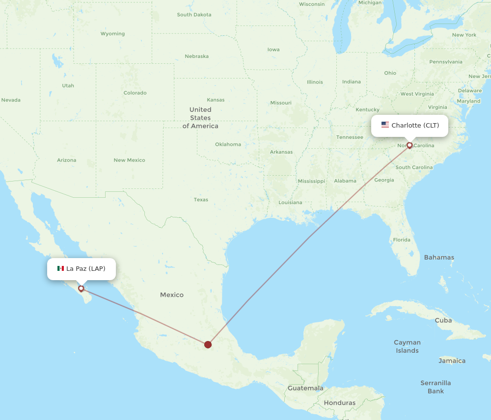 All flight routes from La Paz to Charlotte, LAP to CLT - Flight Routes