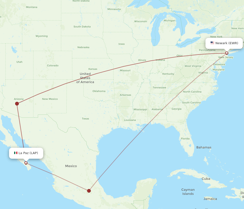 Flights from La Paz to New York LAP to EWR Flight Routes