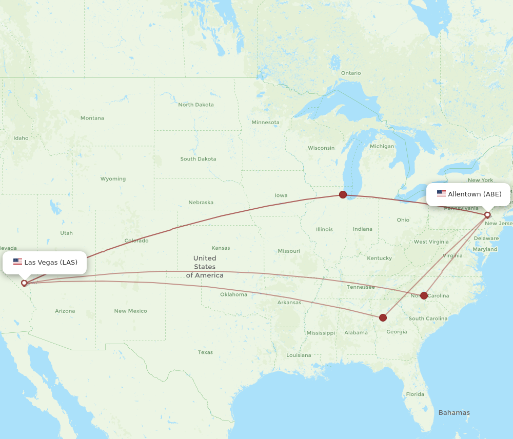 Flights from Las Vegas to Allentown LAS to ABE Flight Routes