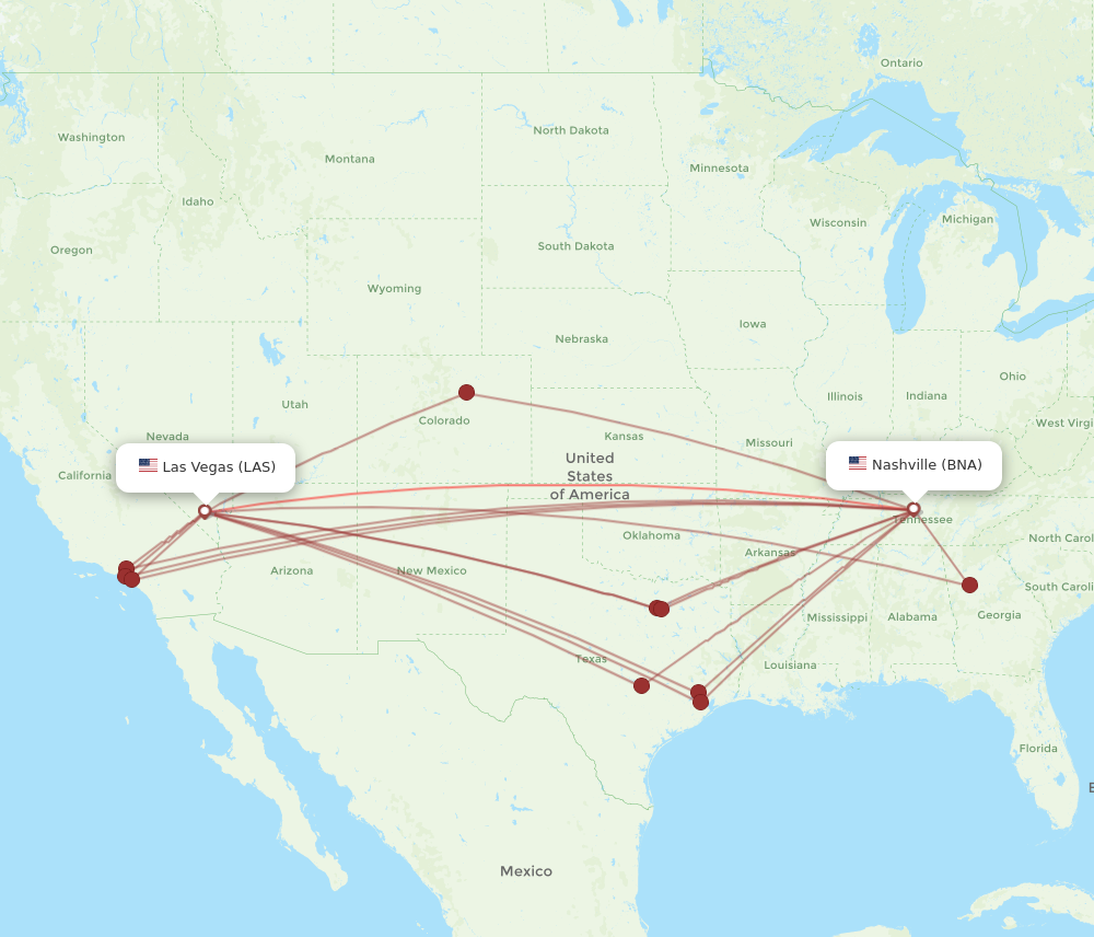 Flights from Las Vegas to Nashville, LAS to BNA - Flight Routes