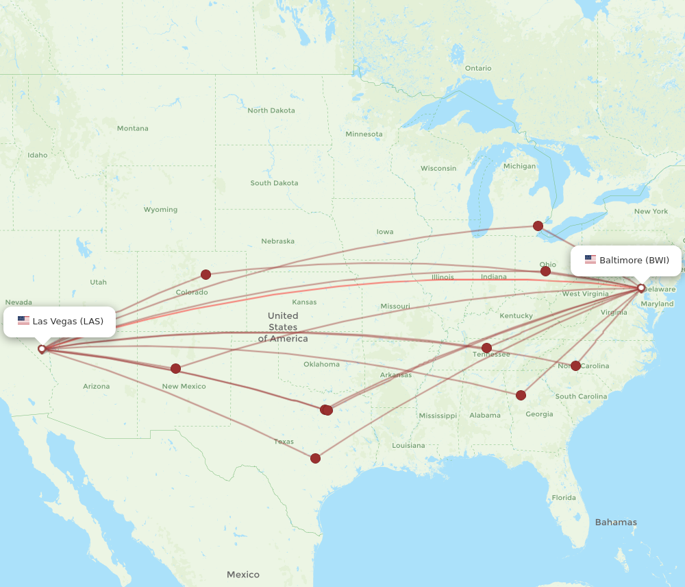 All flight routes from Las Vegas to Baltimore, LAS to BWI - Flight Routes