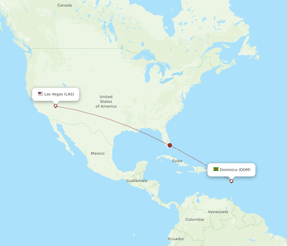 All flight routes from Las Vegas to Dominica, LAS to DOM - Flight Routes