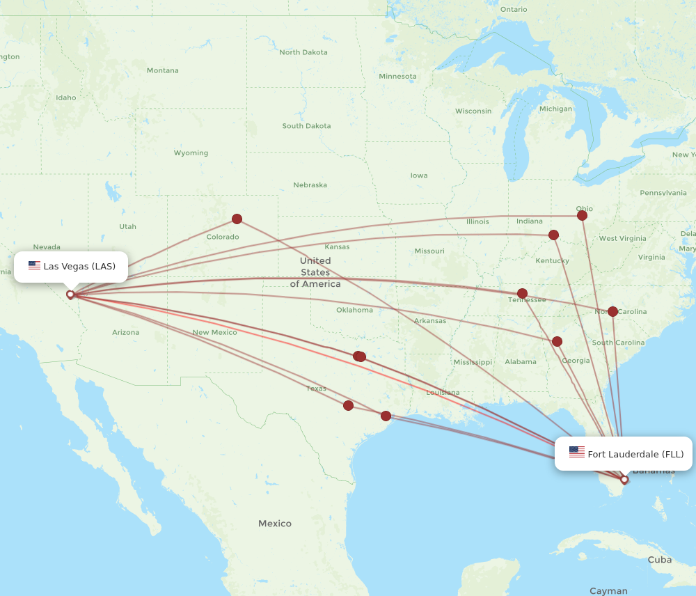 All flight routes from Las Vegas to Fort Lauderdale, LAS to FLL ...